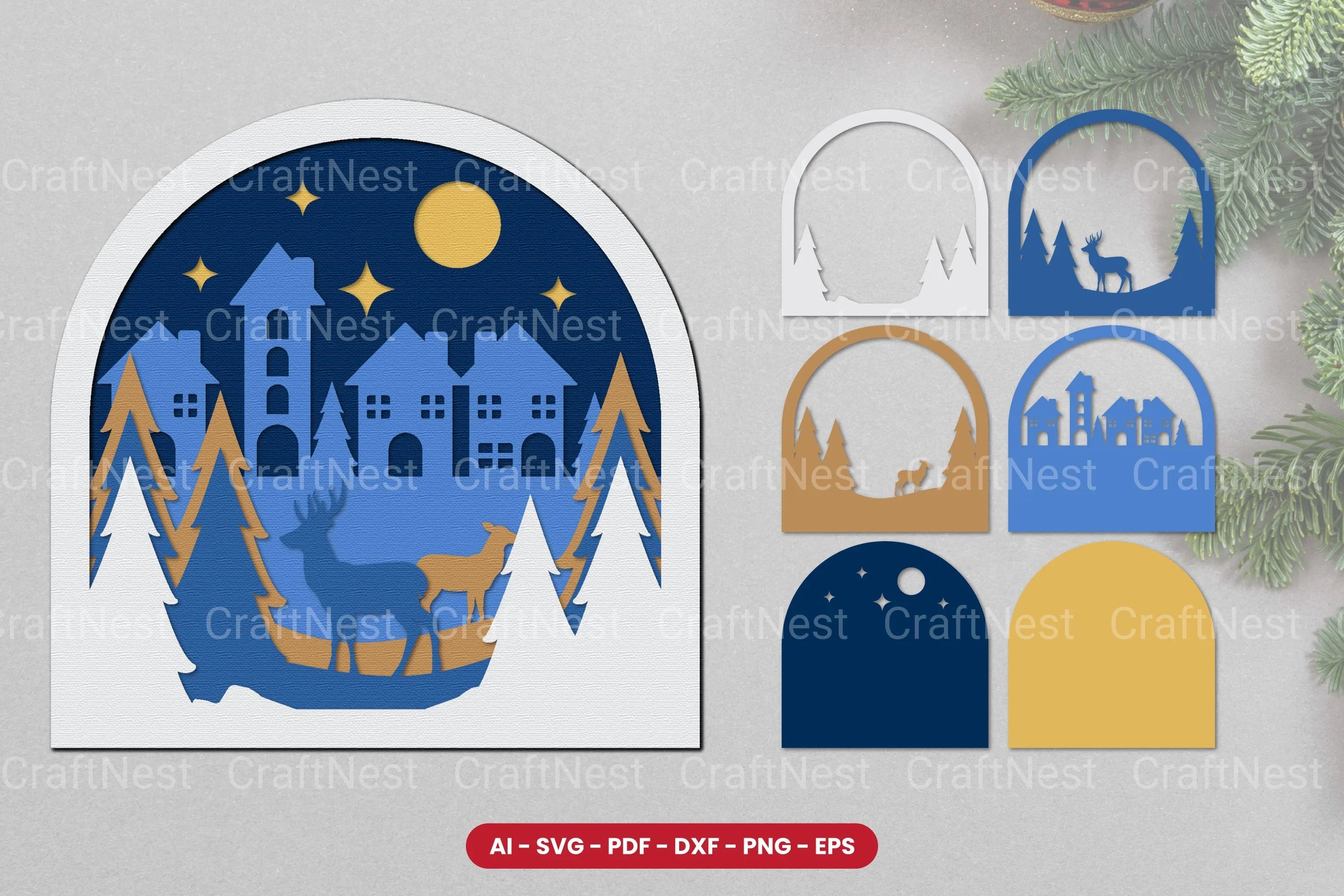 Christmas Village Layered Papercut SVG Bundle - CraftNest - Digital Crafting and Art