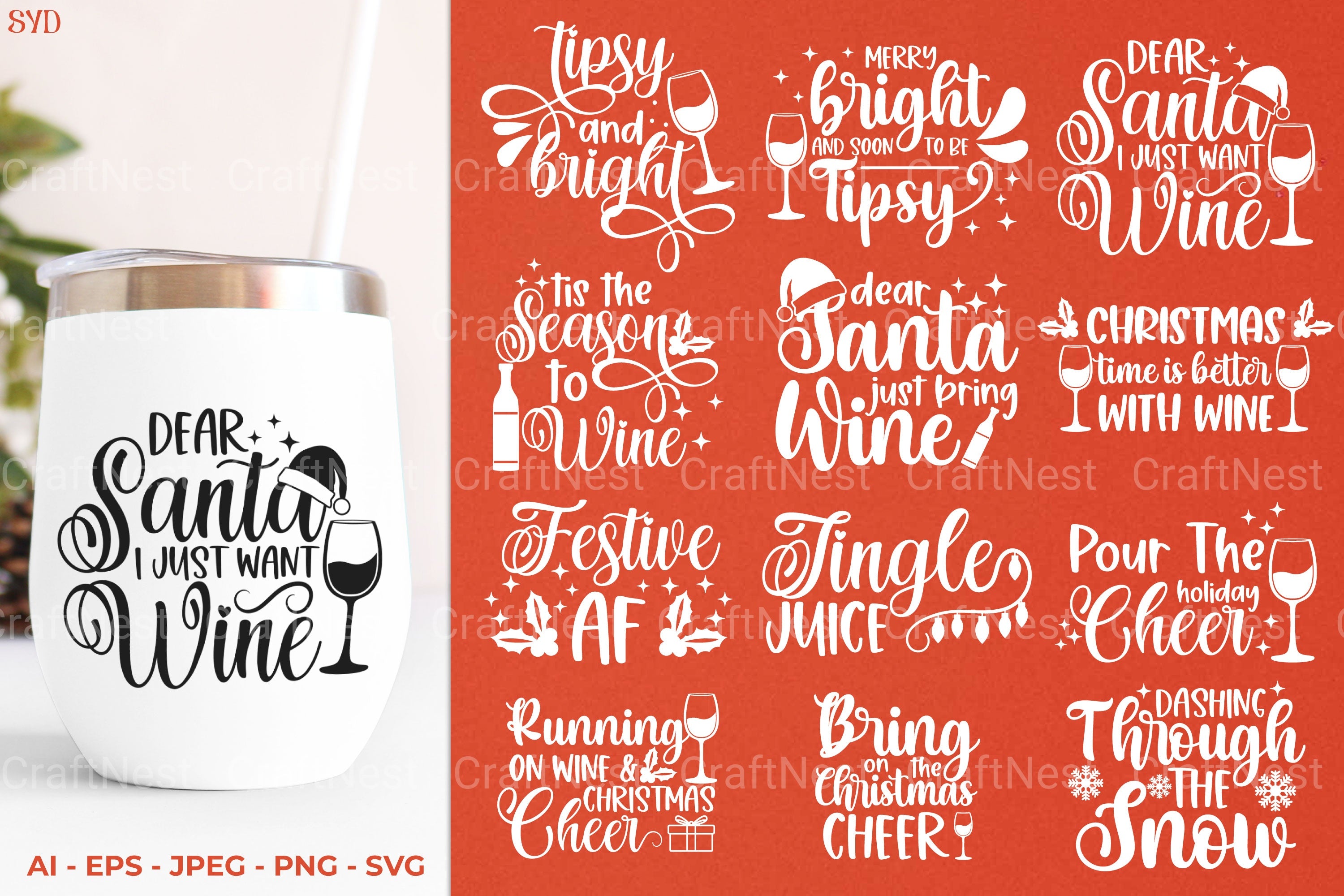 Christmas Wine SVG Bundle - CraftNest - Digital Crafting and Art