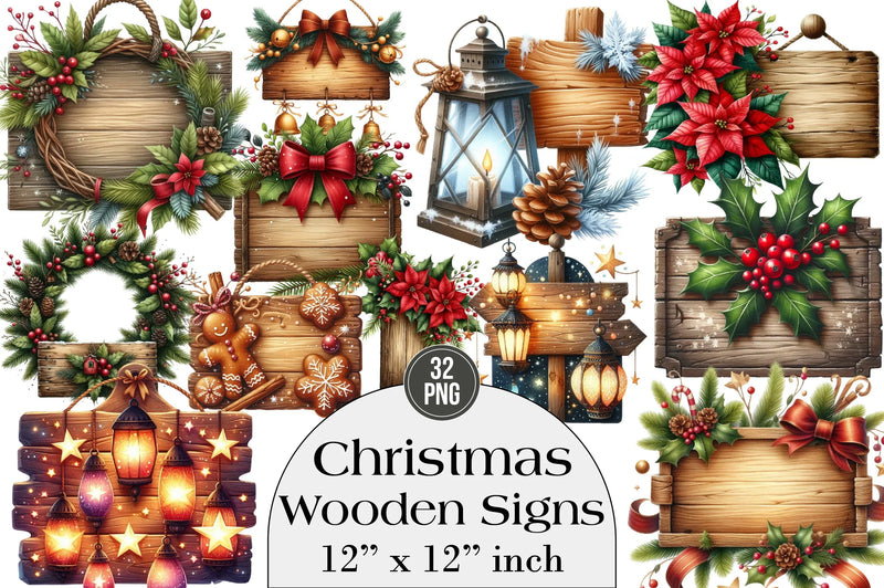 Christmas Wooden Signs Clipart Bundle - CraftNest - Digital Crafting and Art