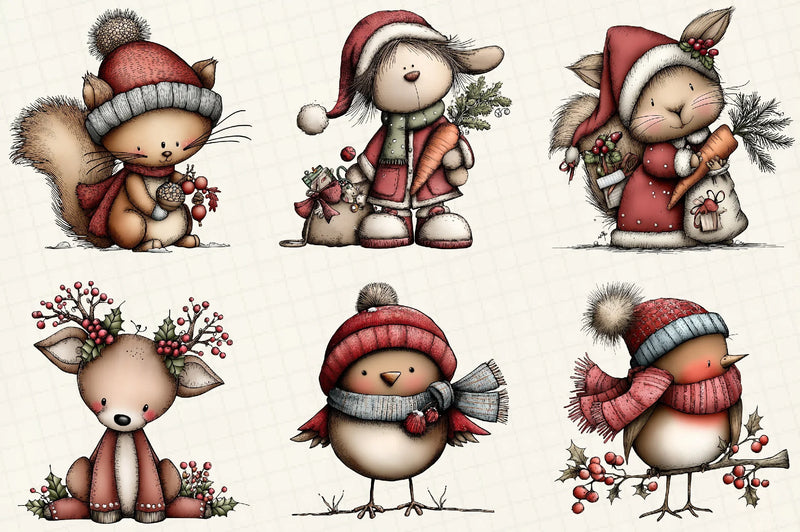 Christmas Woodland Animals Clipart Bundle - CraftNest - Digital Crafting and Art
