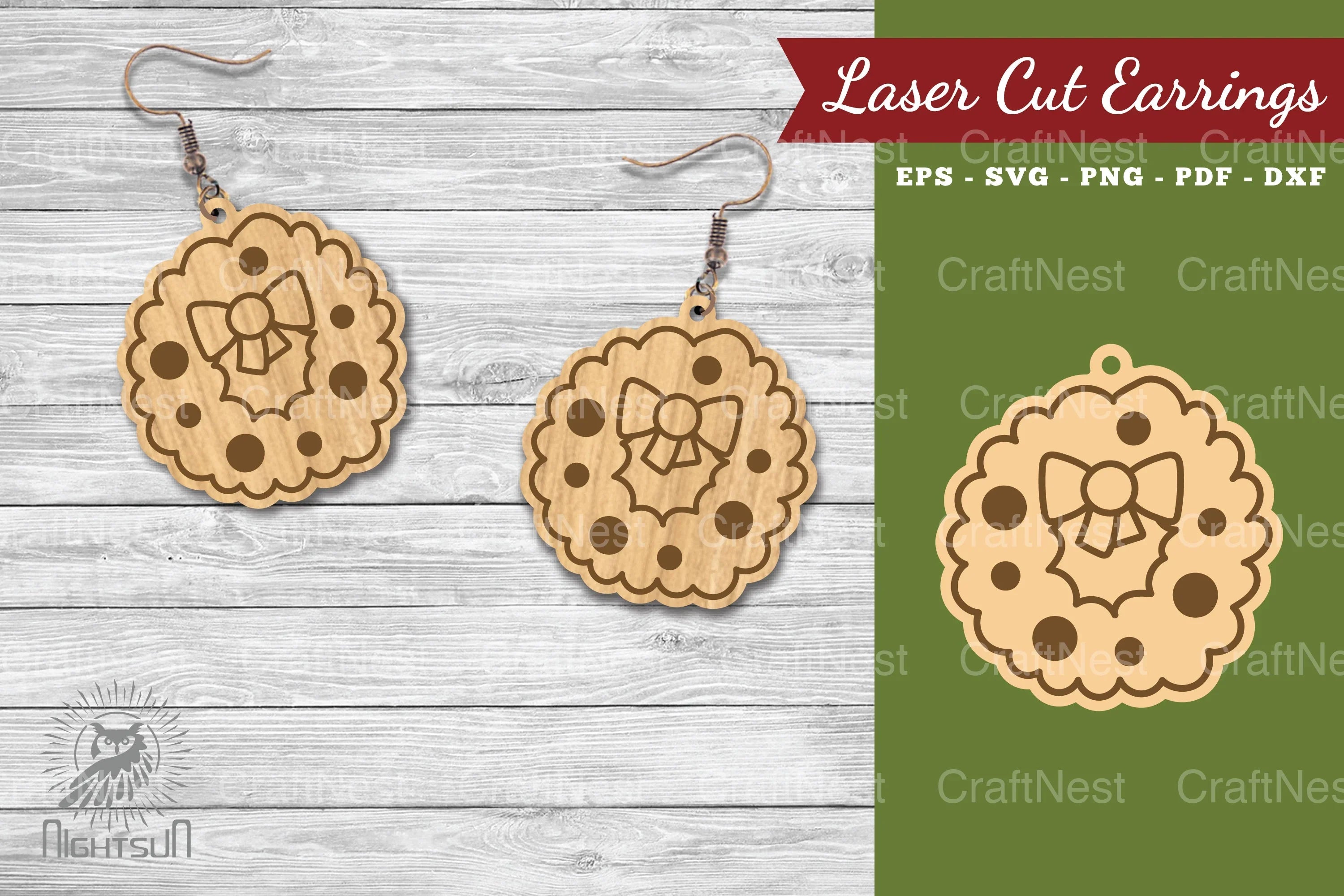 Christmas Wreath Laser Cut Earrings Clipart Bundle - CraftNest - Digital Crafting and Art