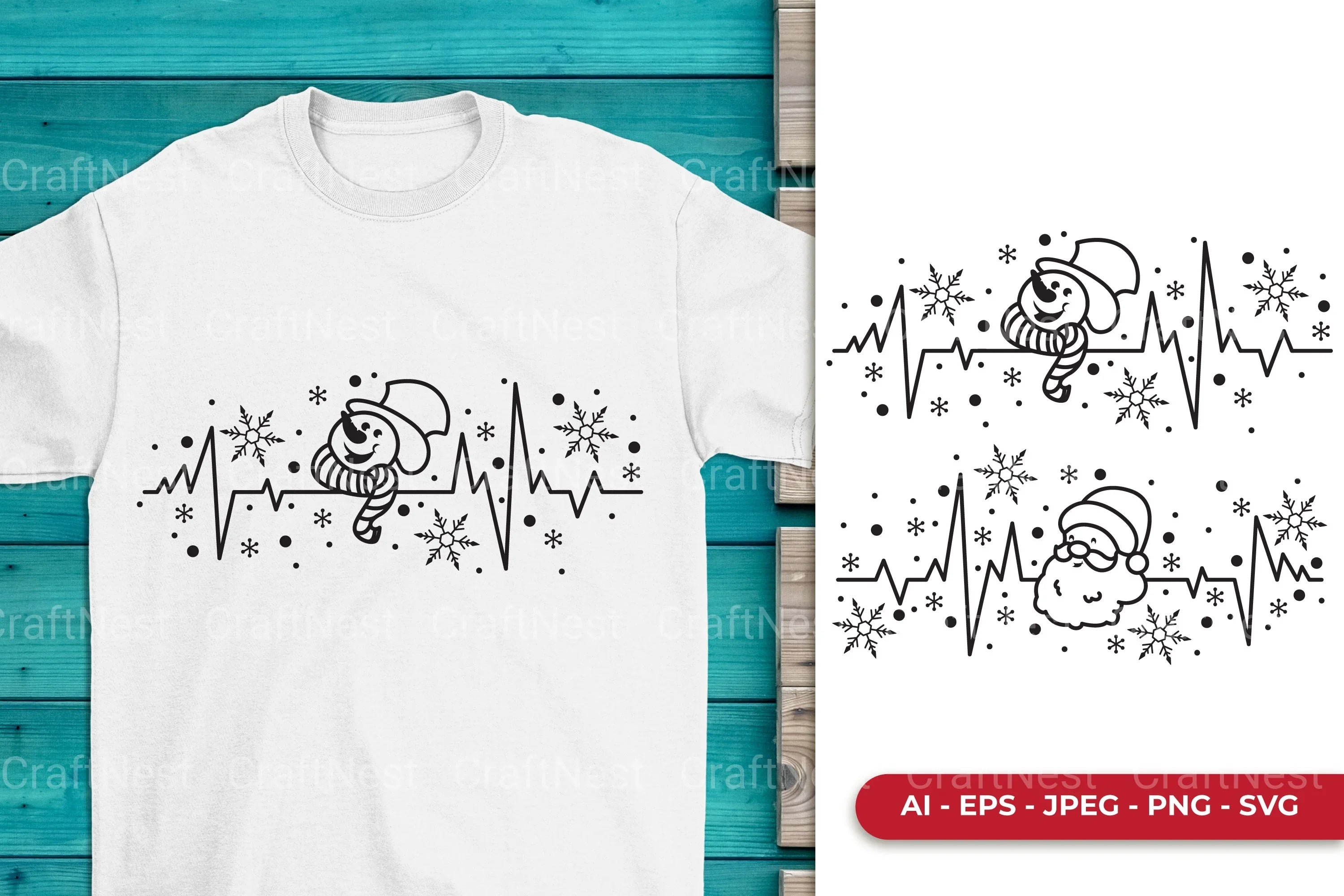 Christmas Heartbeat Monogram SVG Bundle - CraftNest - Digital Crafting and Art