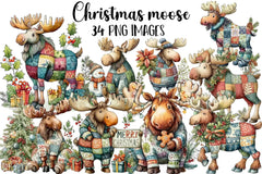 Christmas Moose Clipart Bundle - CraftNest - Digital Crafting and Art