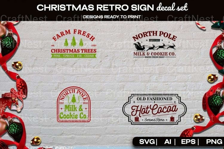 Christmas Retro Sign Decal Clipart Bundle - CraftNest - Digital Crafting and Art