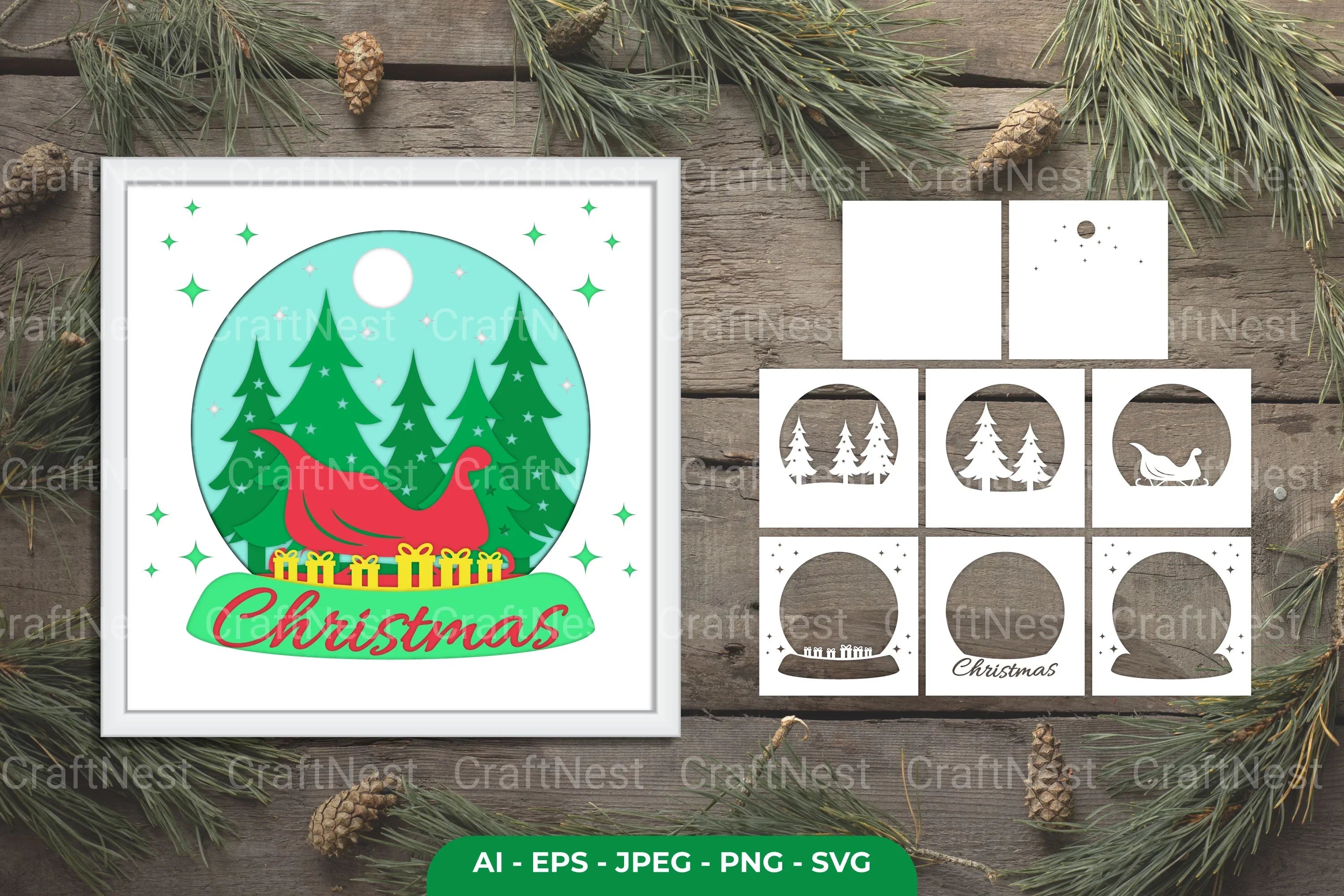 Christmas Snowglobe Layered Papercut SVG Bundle - CraftNest - Digital Crafting and Art