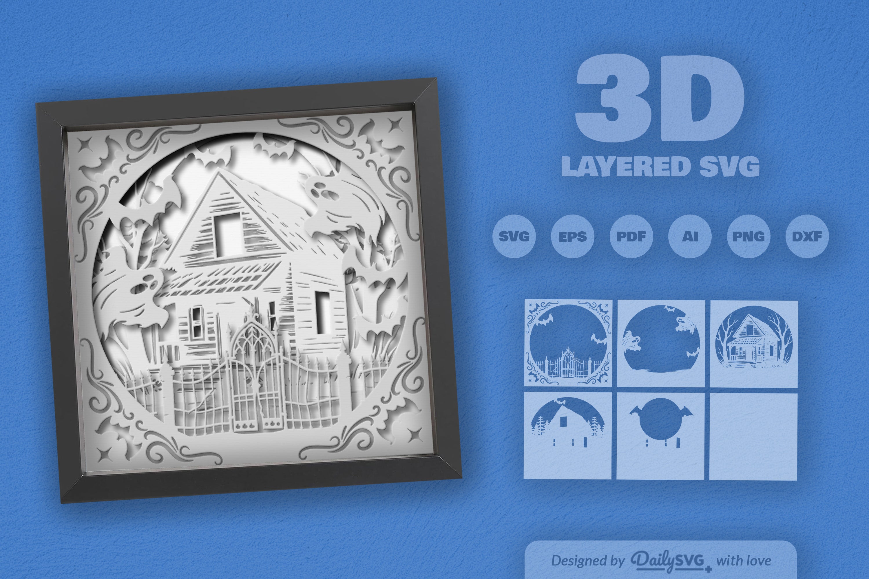 Circle Haunted Cabin 3D Papercut SVG Bundle