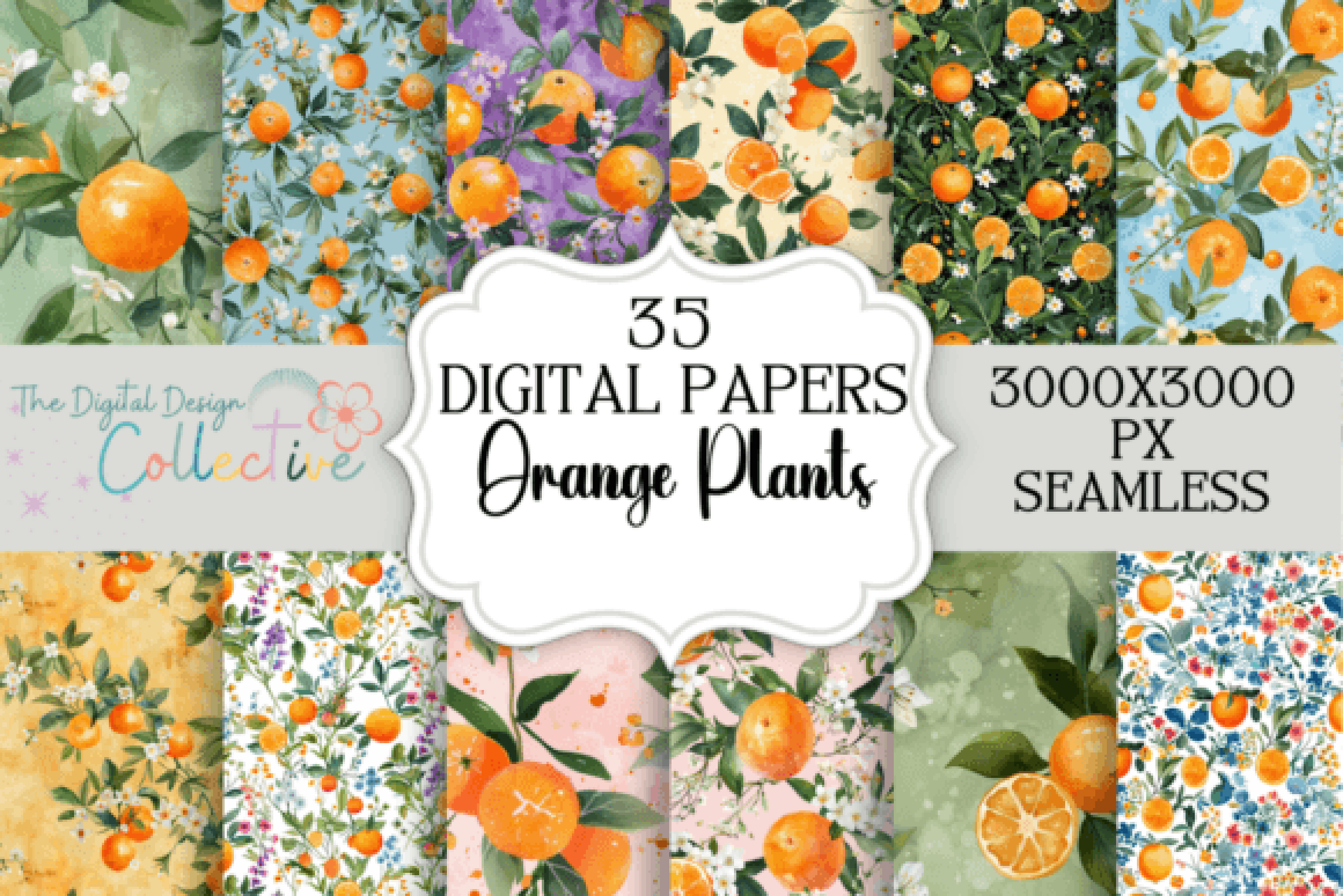 Citrus Orange Floral Seamless Digital Paper