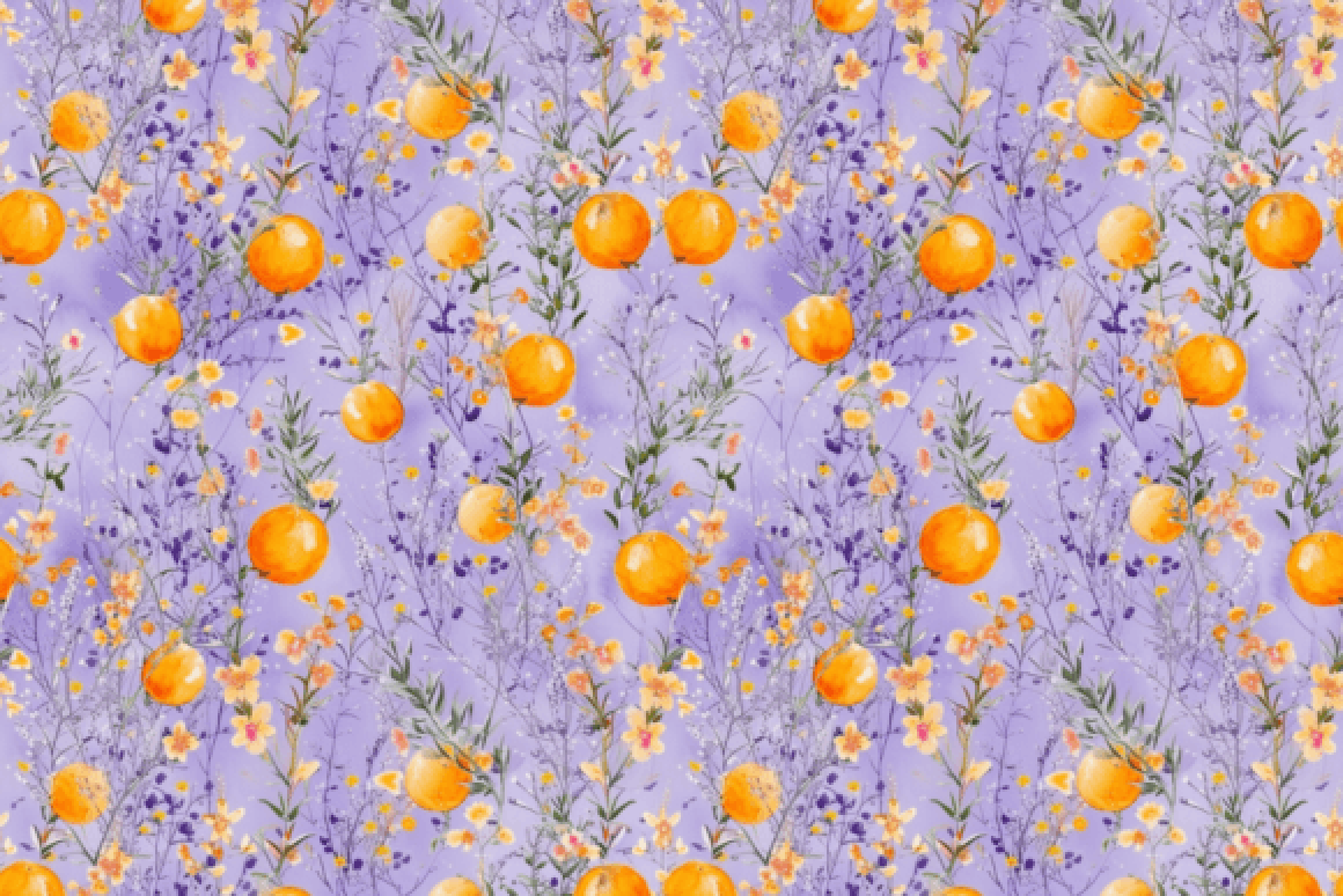Citrus Orange Floral Seamless Digital Paper