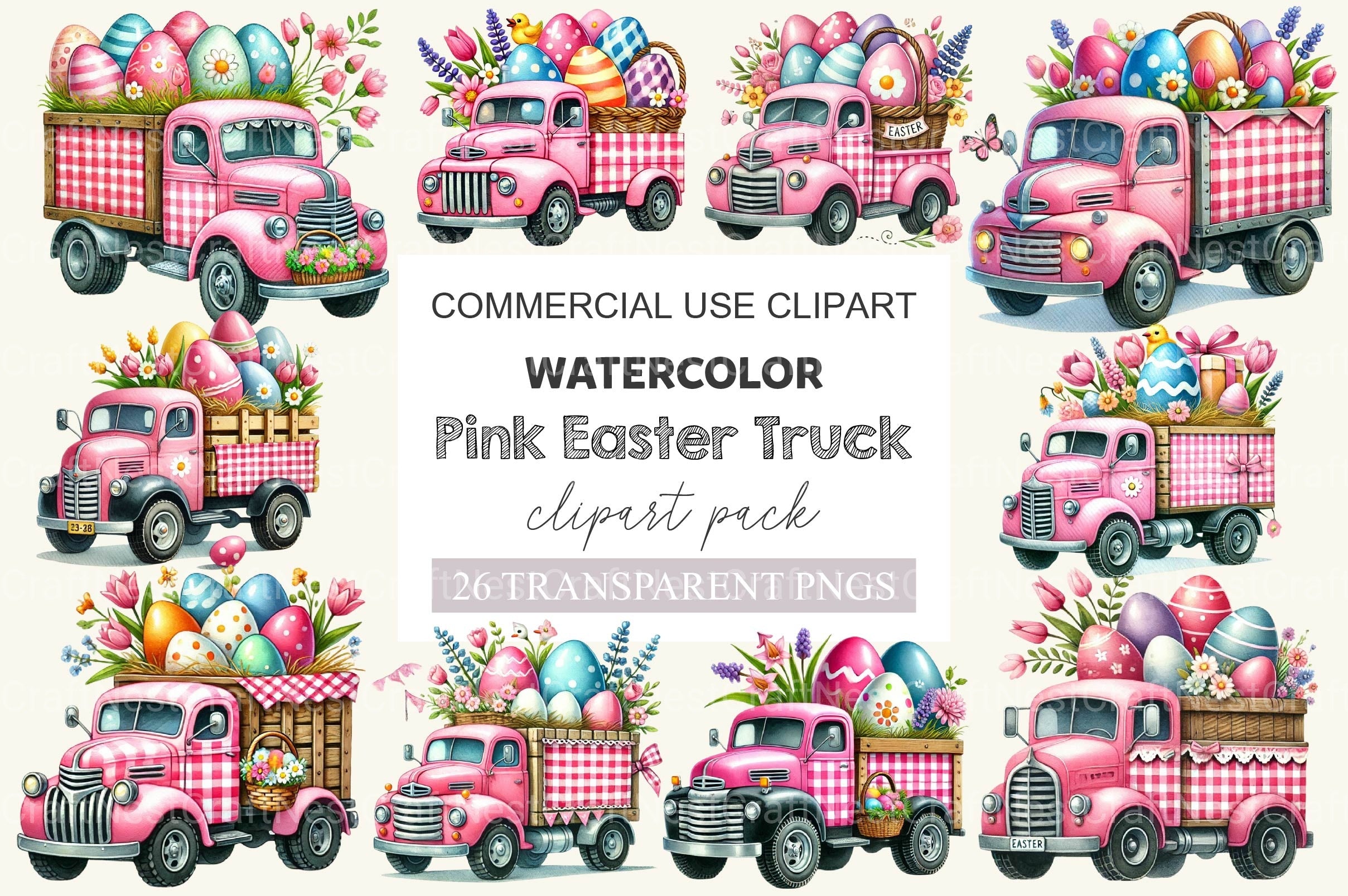 Pink Easter Truck Clipart Bundle - CraftNest - Digital Crafting and Art