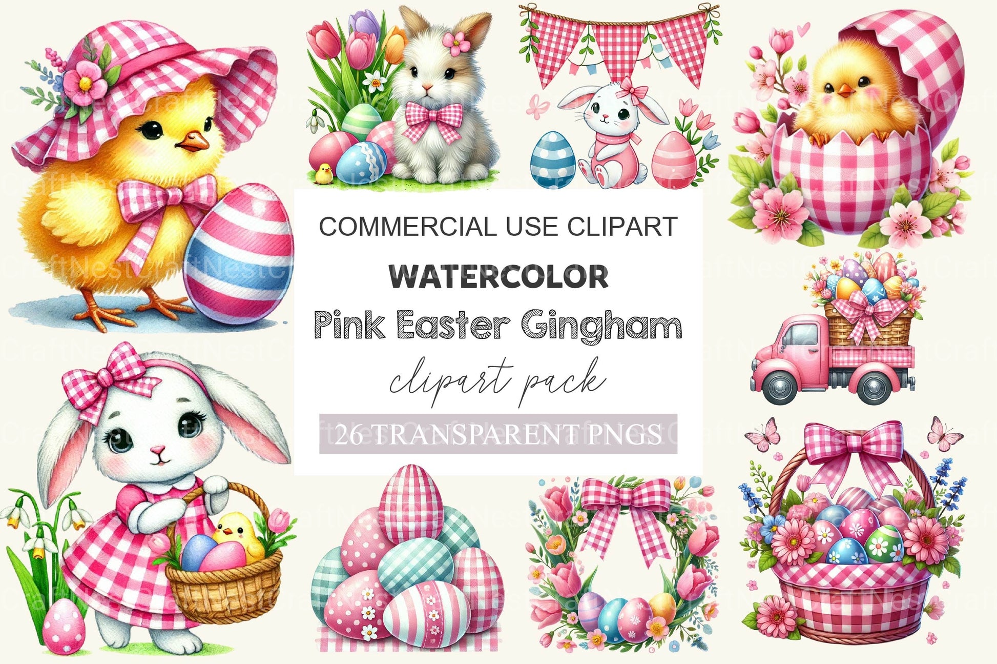Pink Easter Gingham Clipart Bundle 2 - CraftNest - Digital Crafting and Art