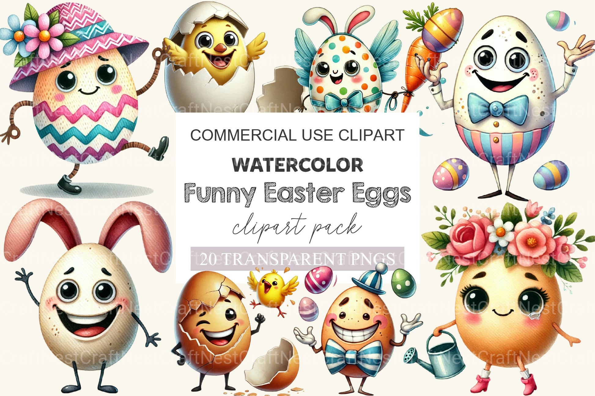 Funny Cartoon Easter Eggs Clipart Bundle - CraftNest - Digital Crafting and Art