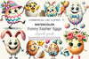 Funny Cartoon Easter Eggs Clipart Bundle