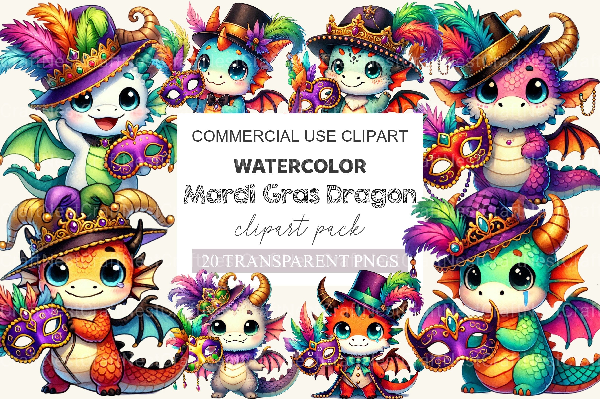 Mardi Gras Cartoon Dragon Clipart Bundle - CraftNest - Digital Crafting and Art