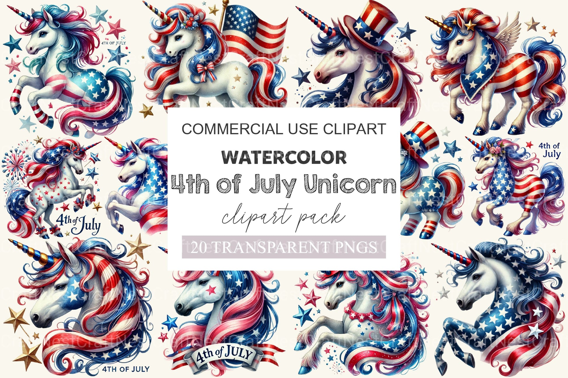4th Of July Unicorn Clipart Bundle 3 - CraftNest - Digital Crafting and Art