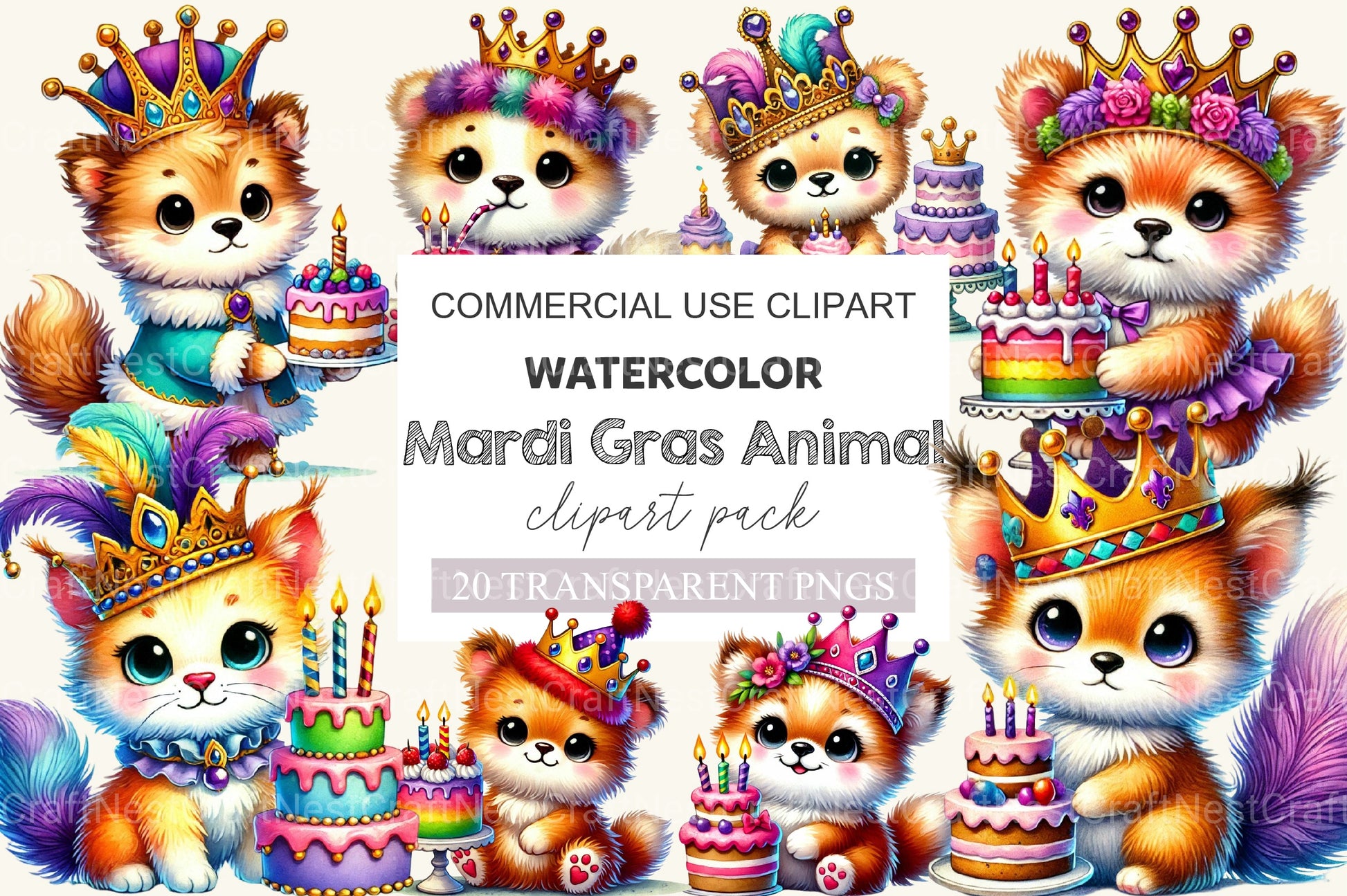 Mardi Gras Animal Clipart Bundle - CraftNest - Digital Crafting and Art