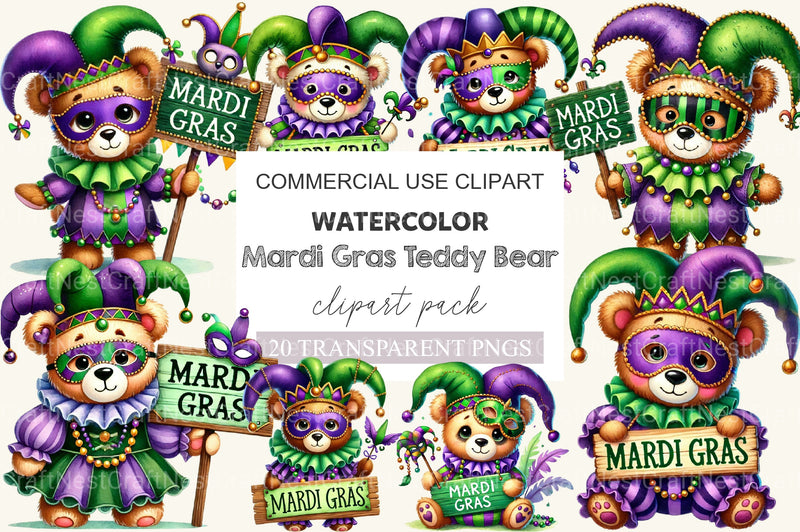 Mardi Gras Teddy Clipart Bundle - CraftNest - Digital Crafting and Art