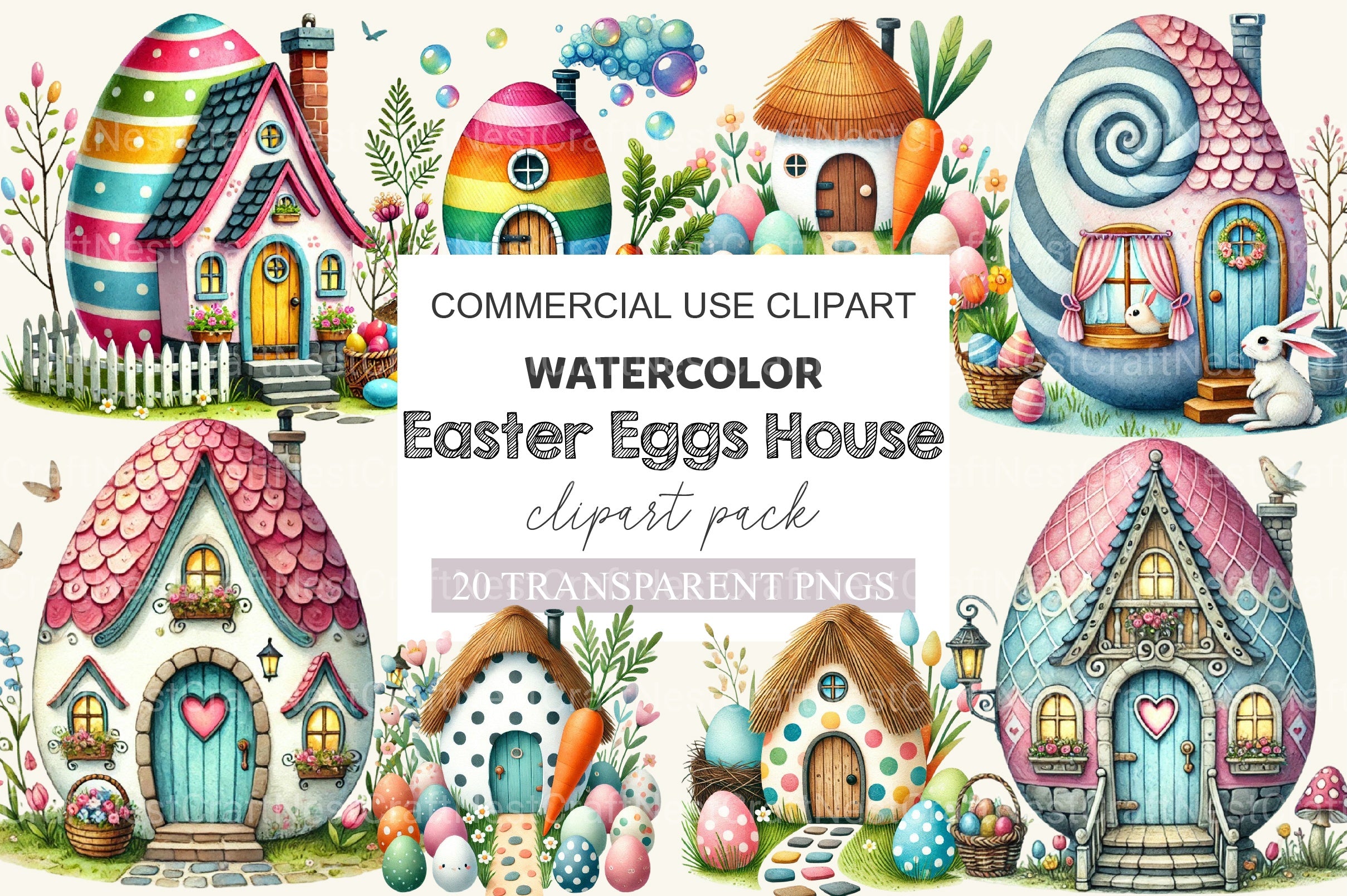 Easter Egg House Clipart Bundle - CraftNest - Digital Crafting and Art