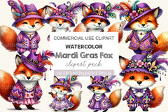 Mardi Gras Fox Clipart Bundle - CraftNest - Digital Crafting and Art