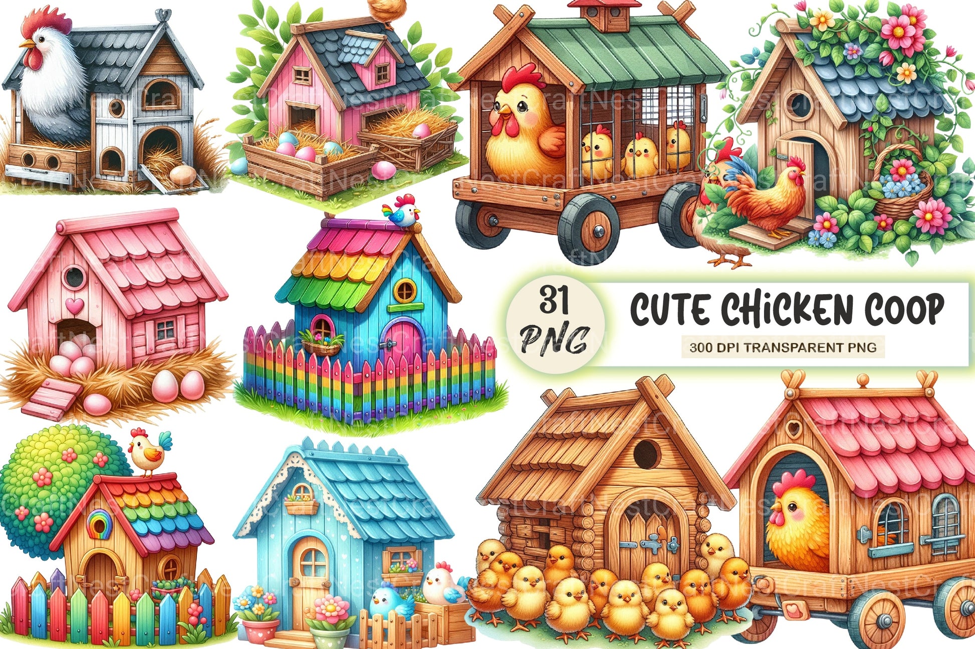 Cute Chicken Coop Clipart Bundle - CraftNest - Digital Crafting and Art