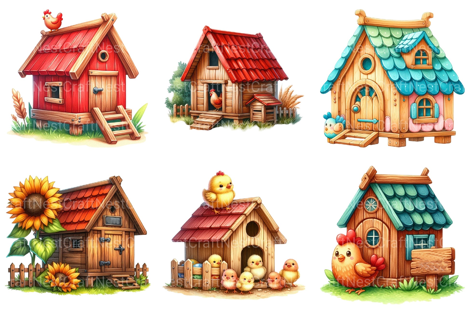Cute Chicken Coop Clipart Bundle - CraftNest - Digital Crafting and Art