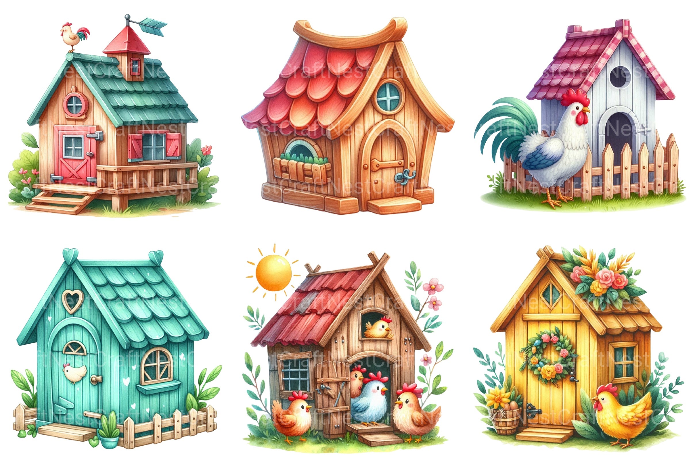 Cute Chicken Coop Clipart Bundle - CraftNest - Digital Crafting and Art