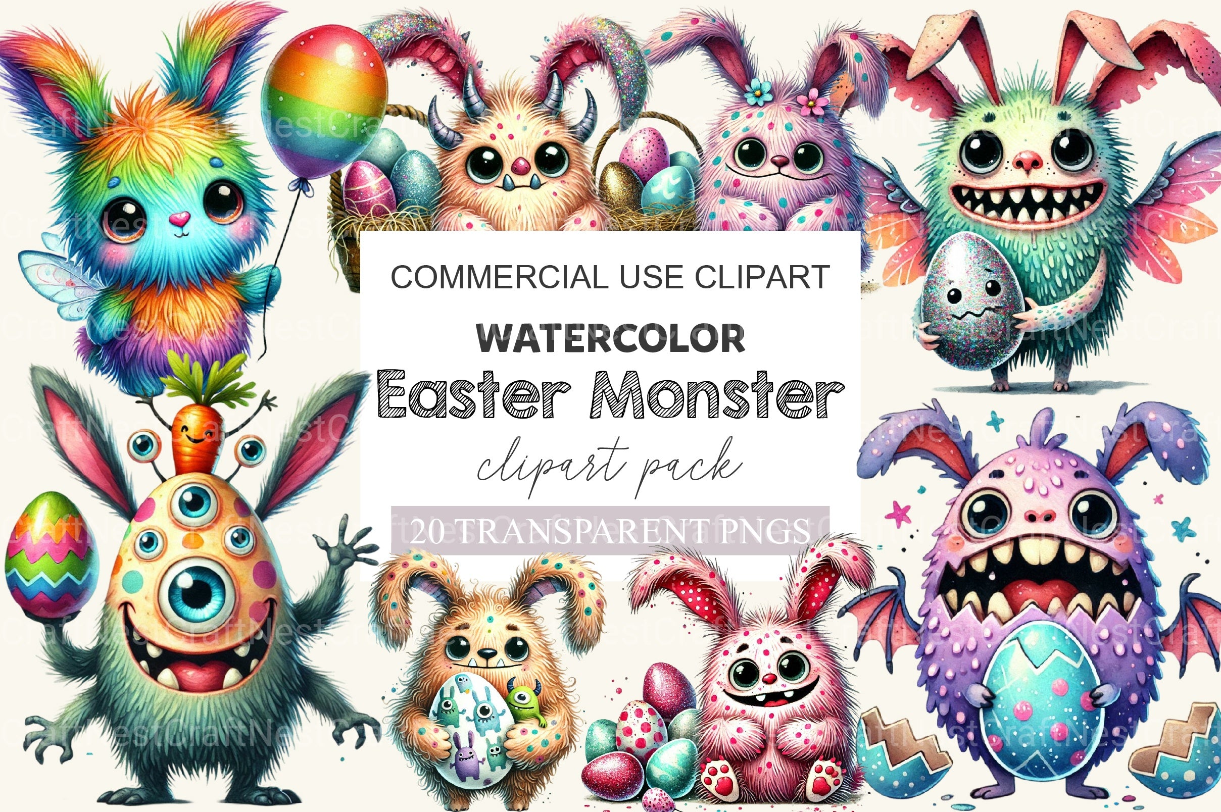 Easter Bunny Monster Clipart Bundle - CraftNest - Digital Crafting and Art