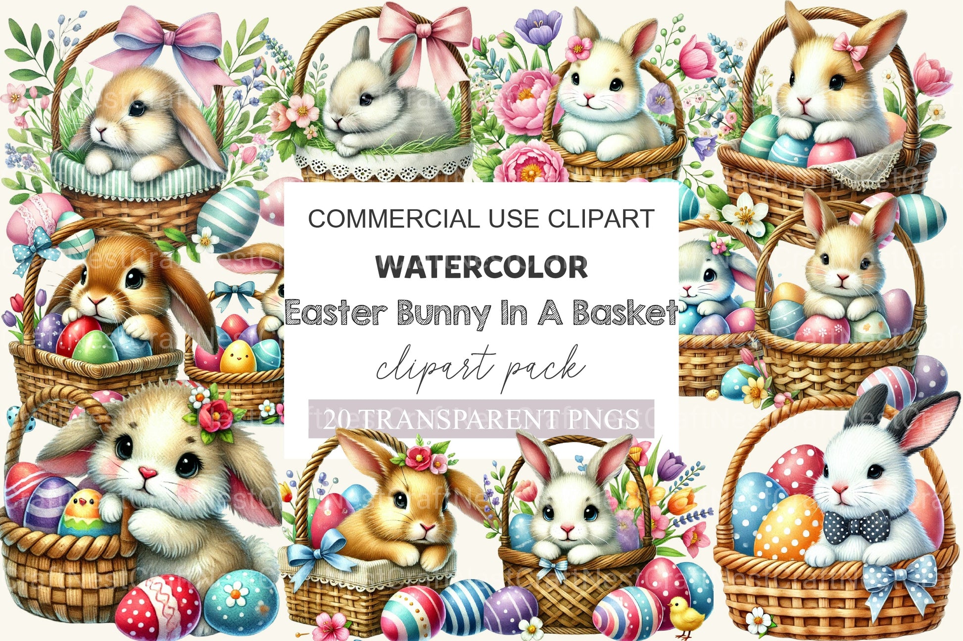 Easter Bunny In A Basket Clipart Bundle - CraftNest - Digital Crafting and Art