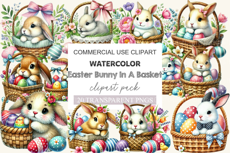 Easter Bunny In A Basket Clipart Bundle - CraftNest - Digital Crafting and Art