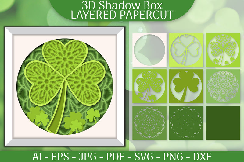 Clover St Patrick's Day 3D Shadowbox Papercut SVG Bundle - CraftNest - Digital Crafting and Art