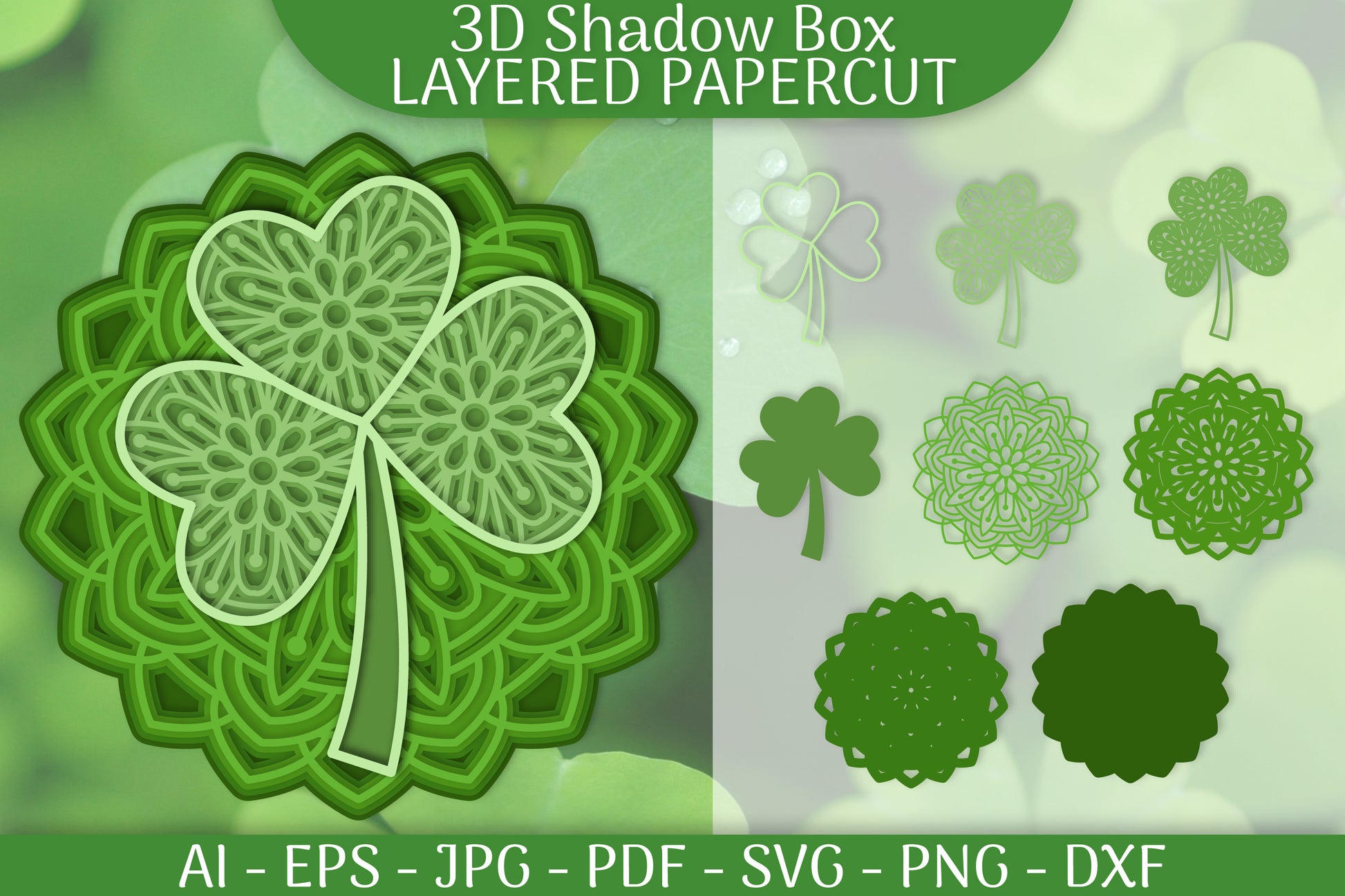 Clover Mandala 3D Shadowbox Layered Papercut SVG Bundle - CraftNest - Digital Crafting and Art