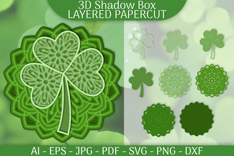 Clover Mandala 3D Shadowbox Layered Papercut SVG Bundle - CraftNest - Digital Crafting and Art