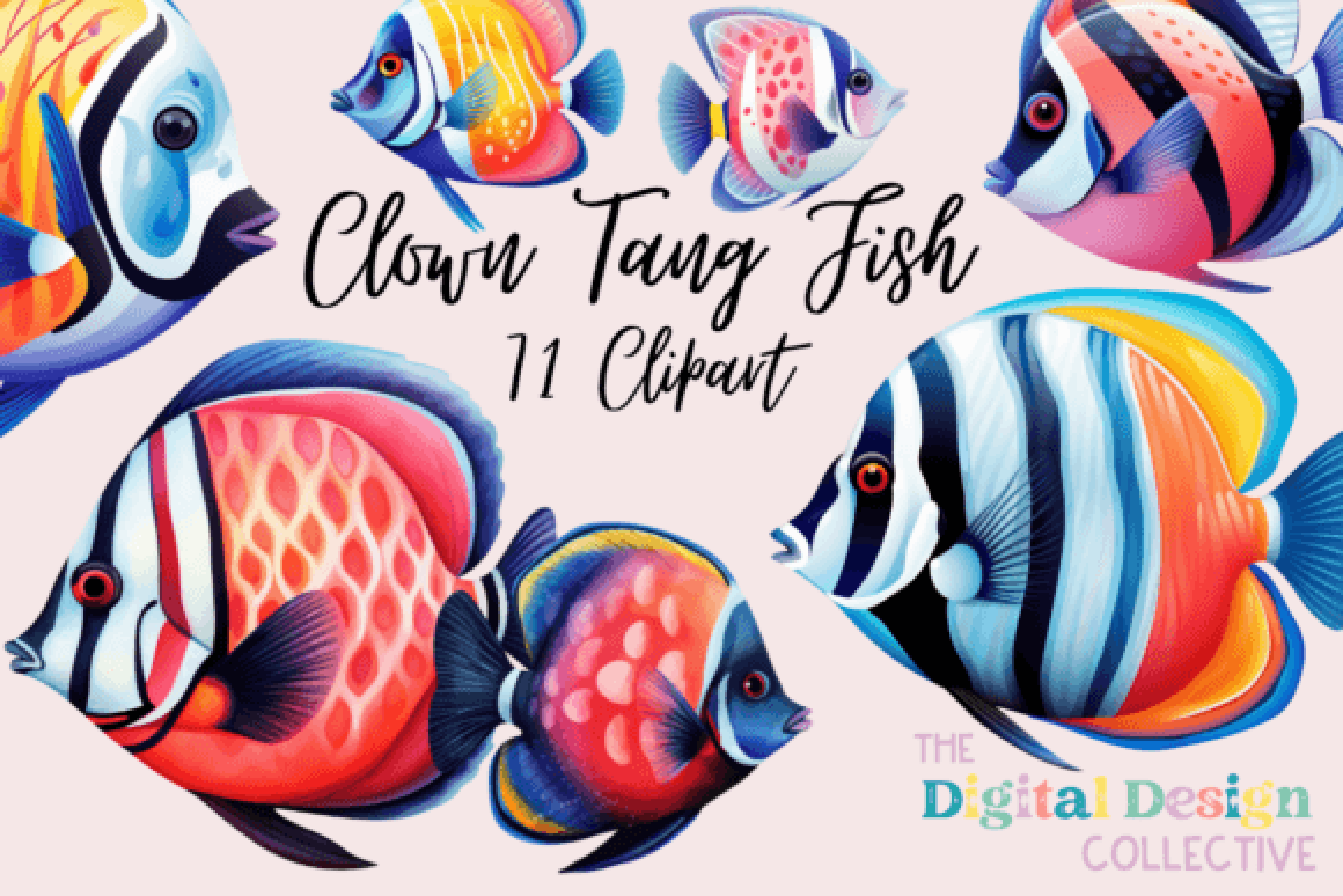 Clown Tang Exotic Ocean Fish Clipart Bundle