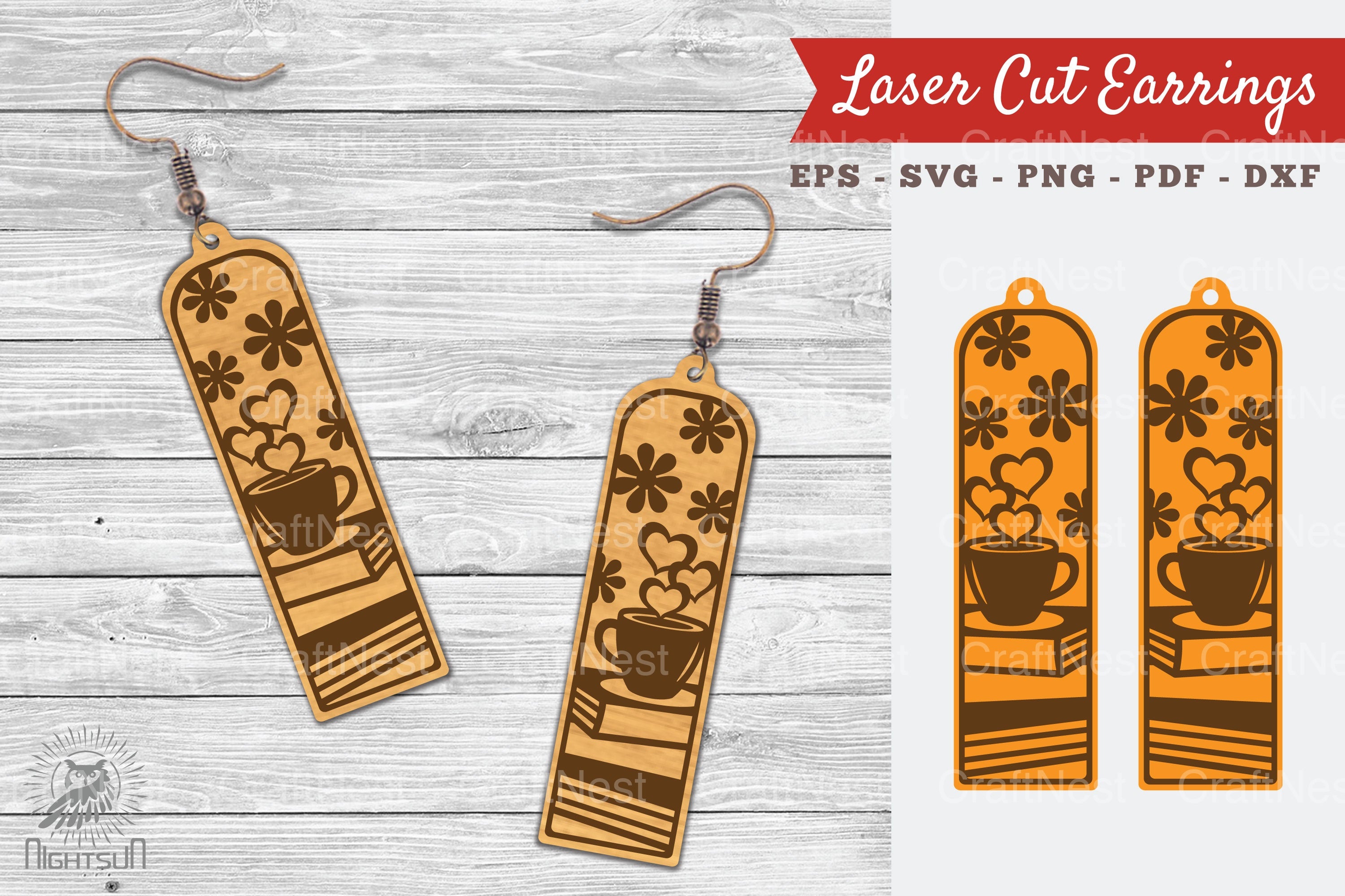 Coffee and Book Laser Cut Earrings SVG Bundle - CraftNest - Digital Crafting and Art