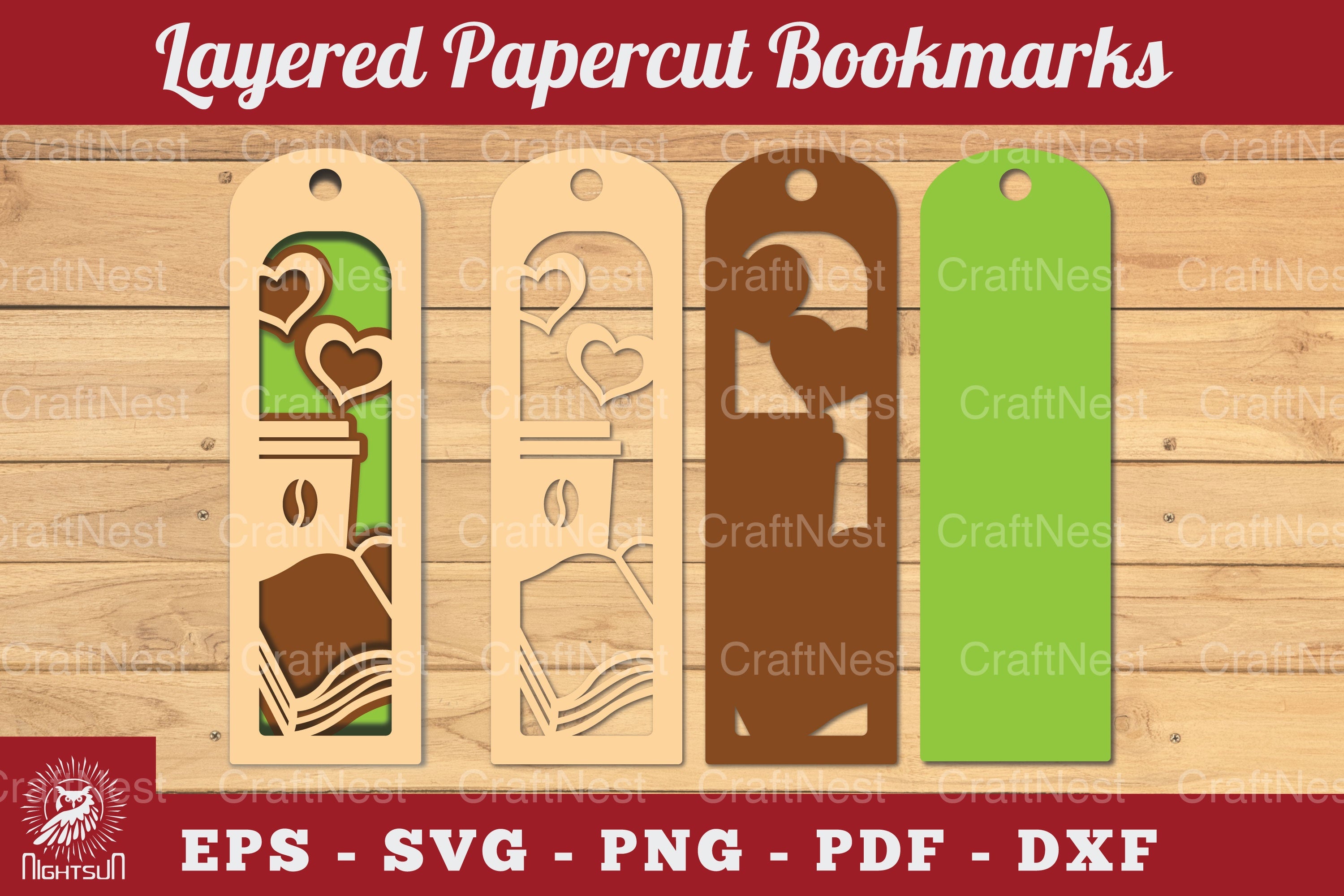 Coffee and Book Papercut Bookmark SVG Bundle - CraftNest - Digital Crafting and Art