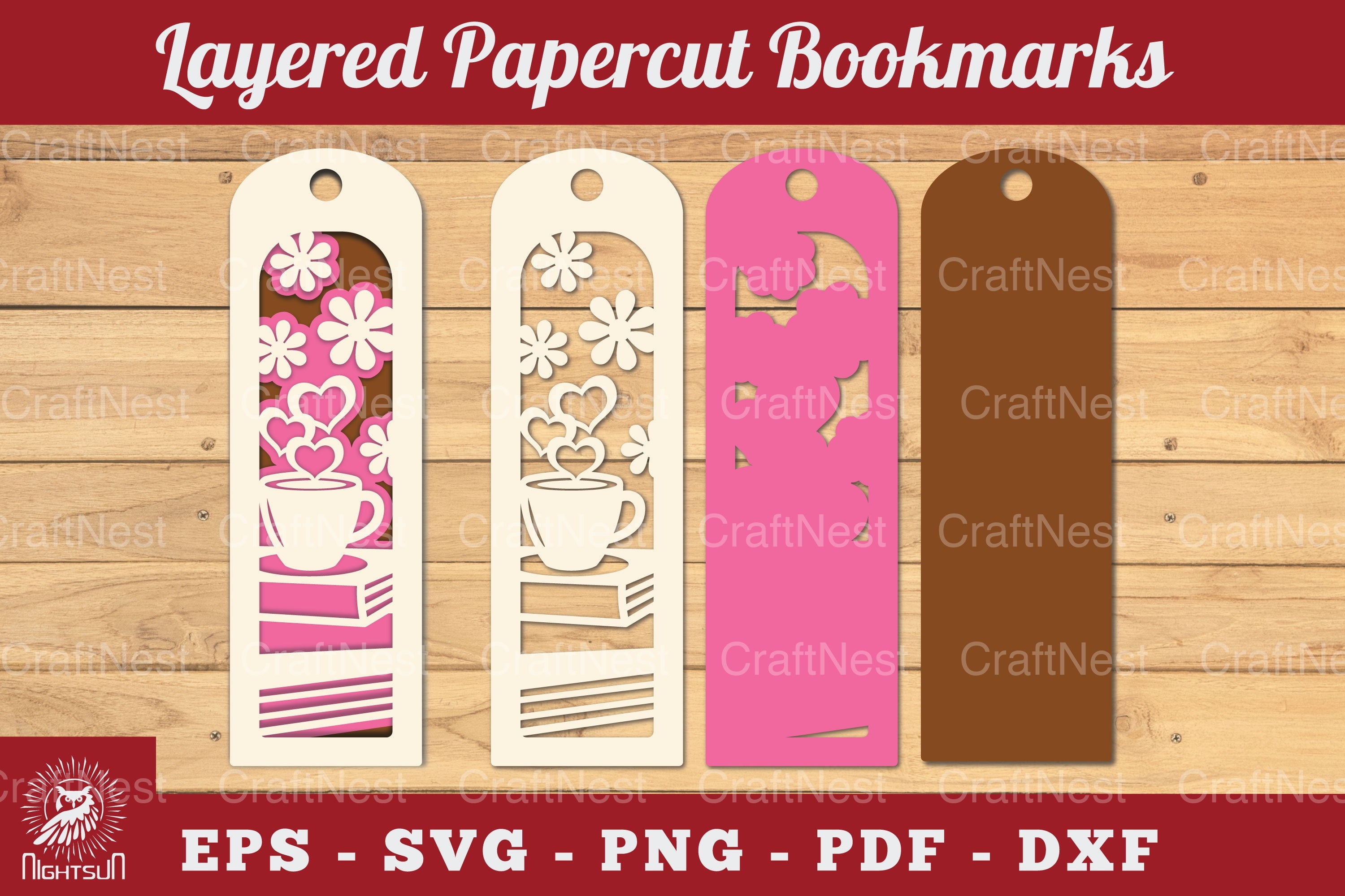 Coffee and Book Papercut Bookmark SVG Clipart - CraftNest - Digital Crafting and Art