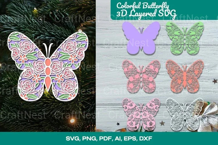 Colorful Butterfly 3D Layered SVG Bundle - CraftNest - Digital Crafting and Art