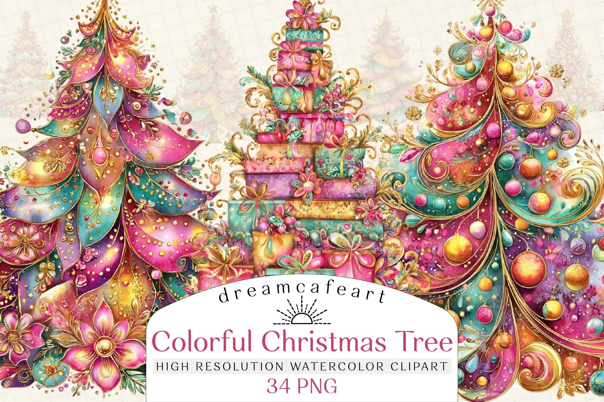 Colorful Christmas Tree Clipart Bundle - CraftNest - Digital Crafting and Art