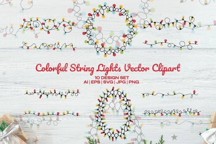 Colorful String Lights Clipart Bundle - CraftNest - Digital Crafting and Art