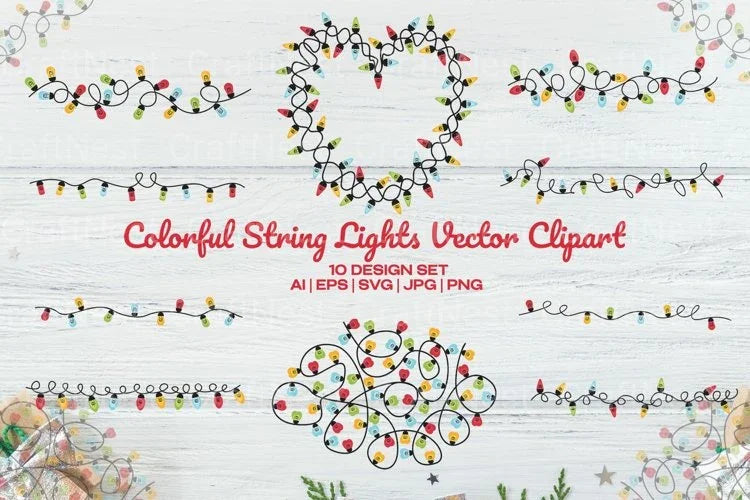 Colorful String Lights Clipart Bundle - CraftNest - Digital Crafting and Art