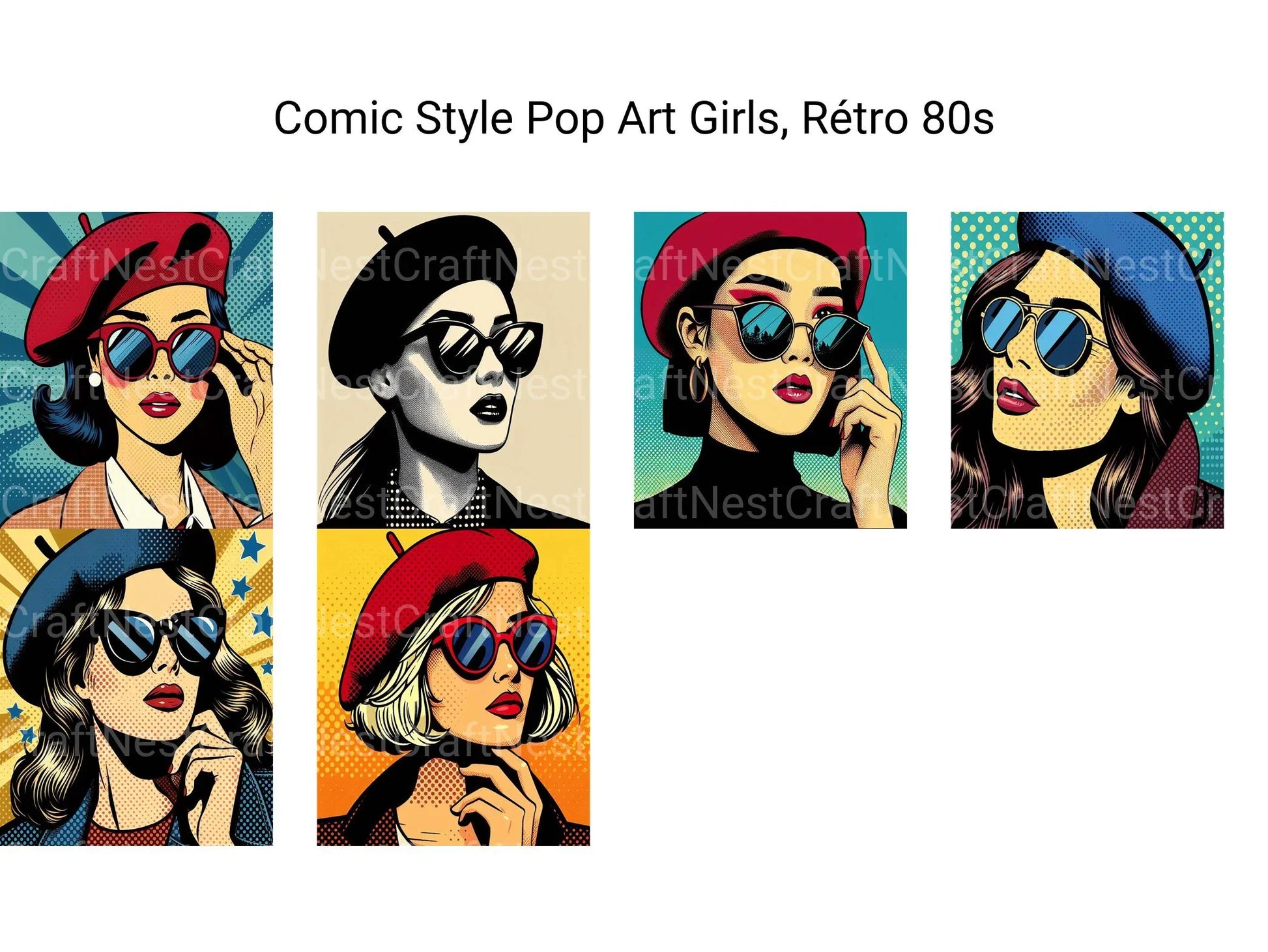 Retro 80s Pop Art Girls Clipart - CraftNest - Digital Crafting and Art