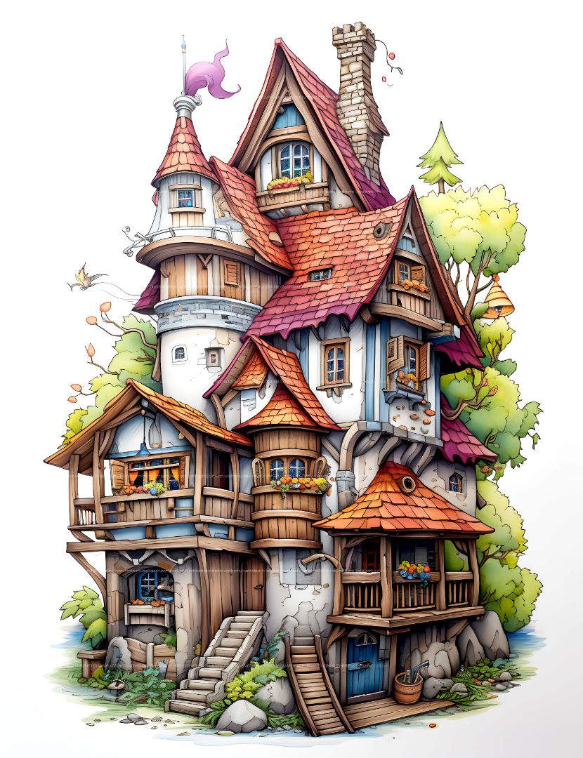Mixed Tiny House Coloring Book
