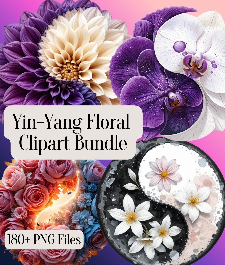 Yin Yang Floral Clipart Bundle