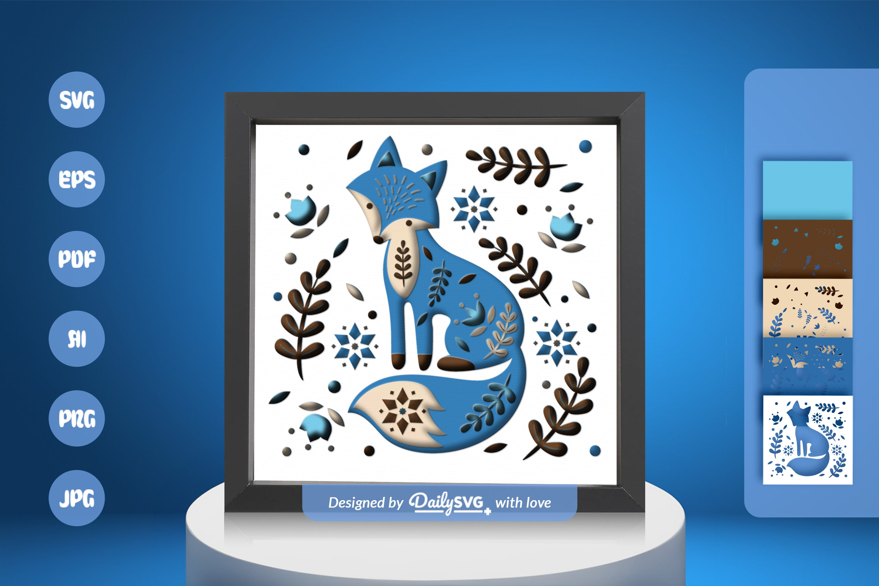 Cool Winter Fox Folk Art Papercut SVG Bundle