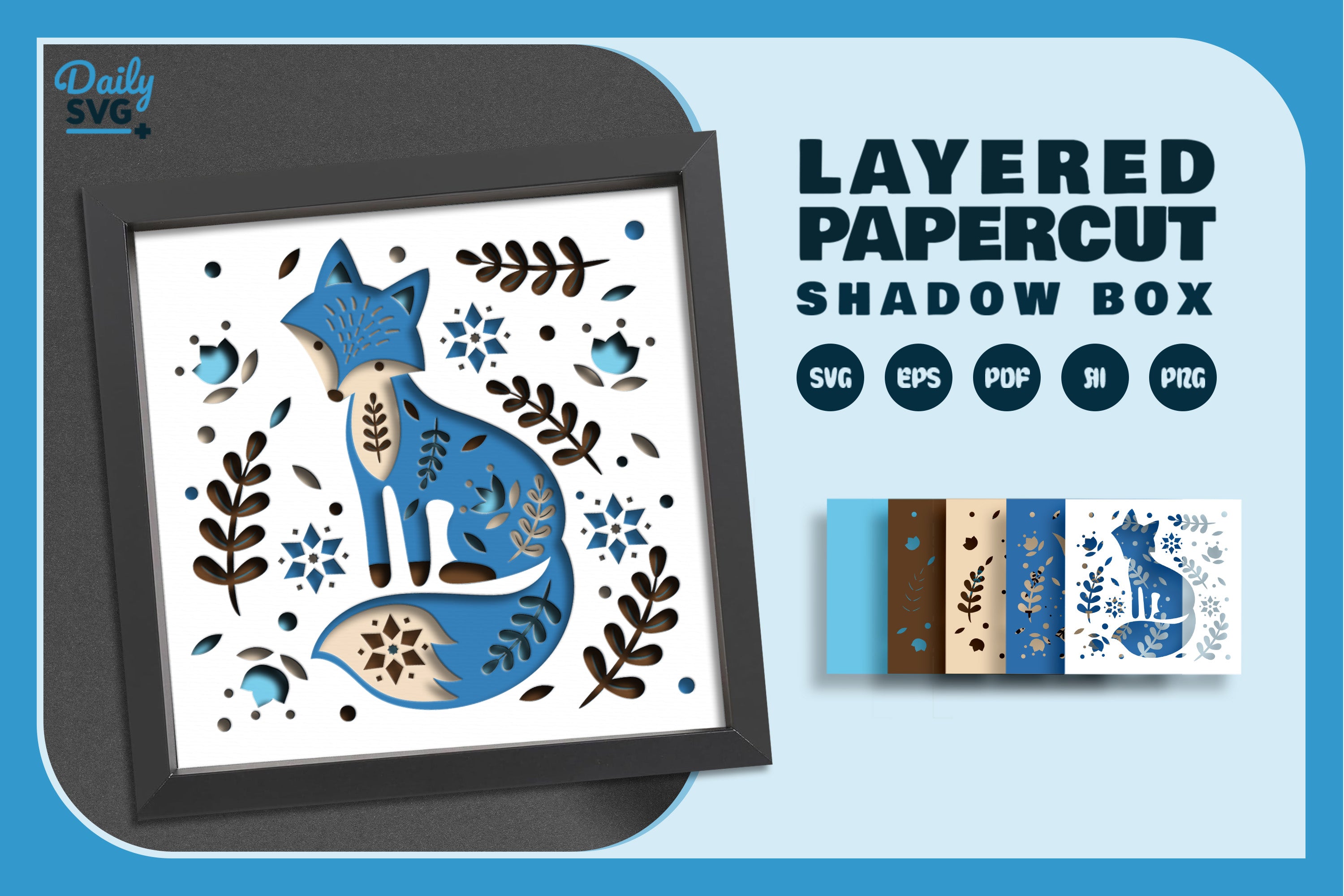 Cool Winter Fox Folk Art Papercut SVG Bundle