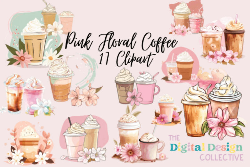 Coquette Floral Coffee Clipart Bundle - CraftNest - Digital Crafting and Art