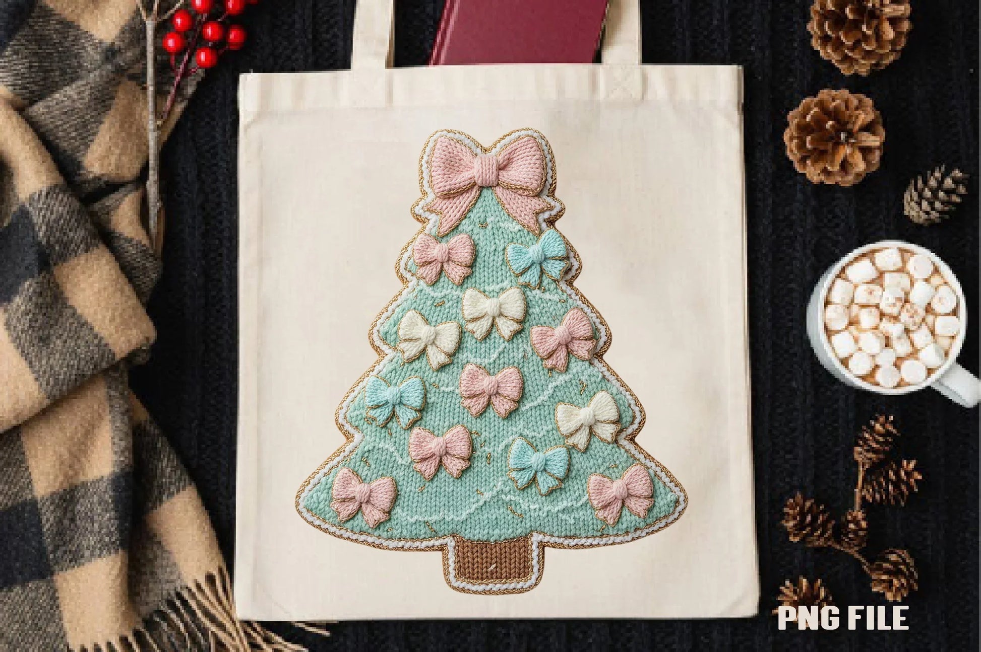 Coquette Crochet Yarn Christmas Tree Clipart Bundle - CraftNest - Digital Crafting and Art