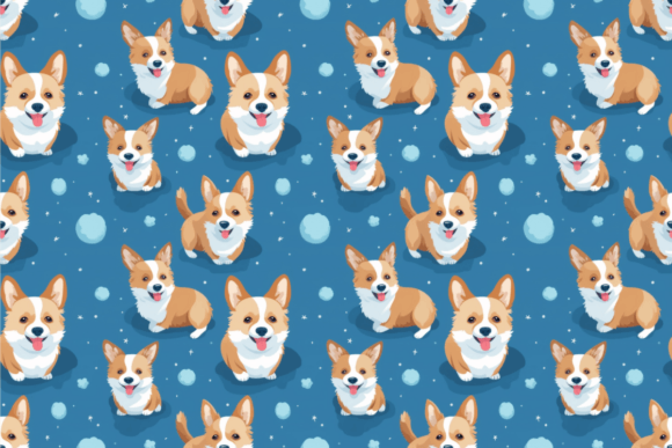 Seamless Corgi Blue Spring Digital Paper