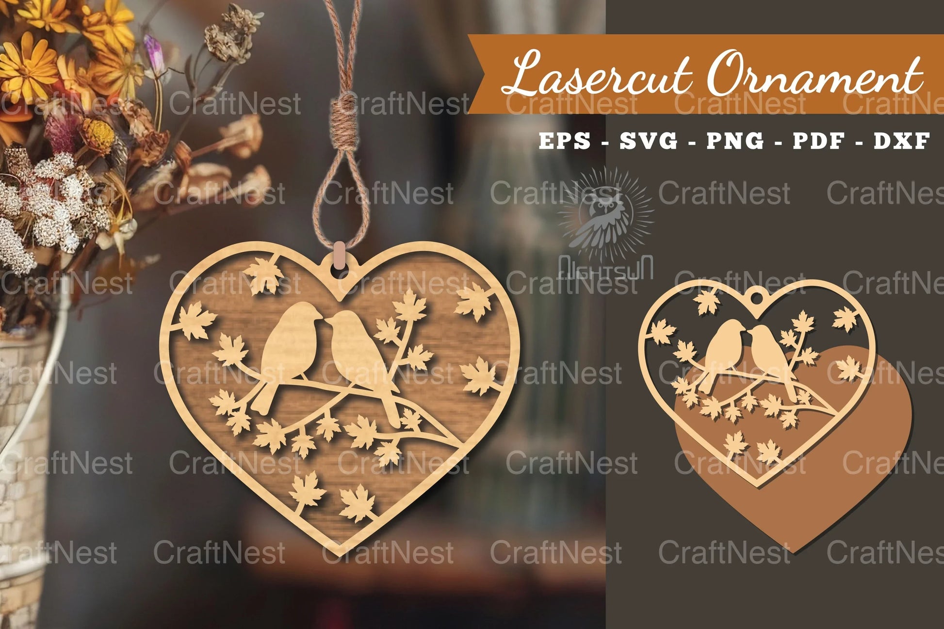 Couple Birds Laser Cut Ornament Design - CraftNest - Digital Crafting and Art