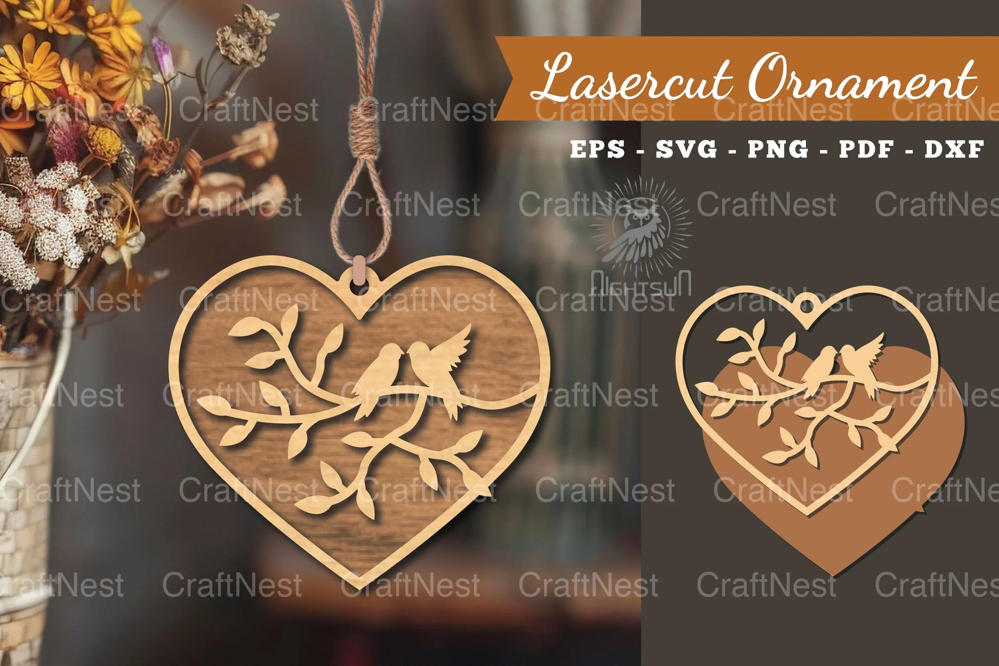 1791 Couple Birds Laser Cut Ornament Design - CraftNest - Digital Crafting and Art