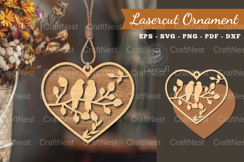 1792 Couple Birds Laser Cut Ornament Design - CraftNest - Digital Crafting and Art